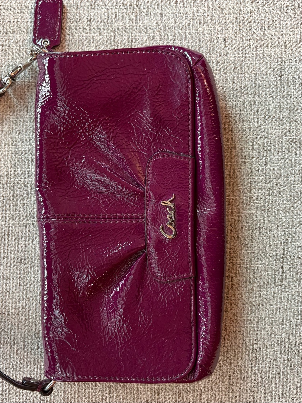 Coach Patent Leather Tote in Raspberry Pink with Scarf Accent - Picture 4 of 4
